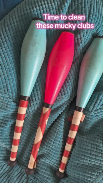 Cleaning the juggling clubs